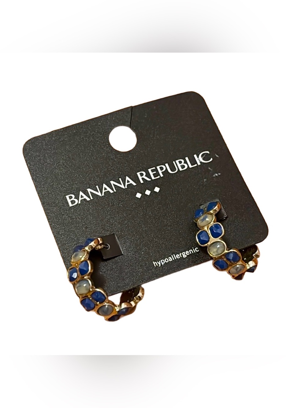 EUC Banana Republic Blue and Silver-Tone Stud Gemstone Cluster Hoop Earrings